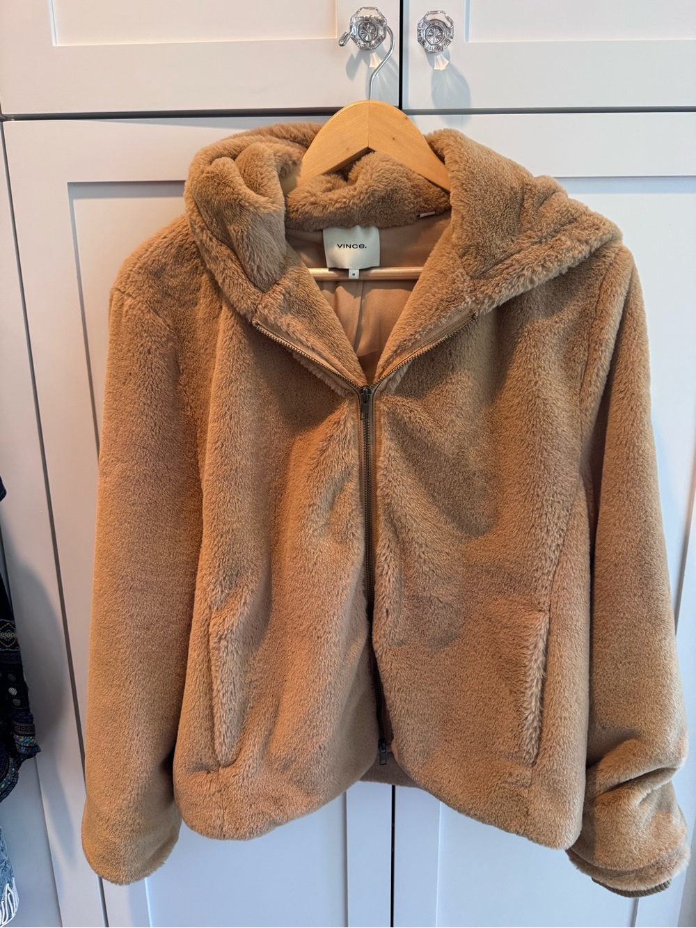 Vince Teddy Zip-Up Jacket in Camel Brown